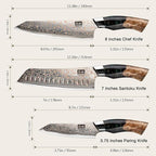 SHAN ZU Damascus Knife Set, Copper & Damascus Steel Japanese Kitchen Knives, High Carbon 33 Layer Hand Forged Utility Knife Professional Sharp Kitchen Knife with Maple Wood Handle