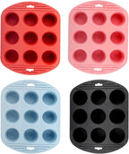 4 Pack Silicone Muffin Pan for Baking, Silicone Cupcake Pan, 9 Cup Nonstick Cupcake Baking Pan Molds, BPA Free silicone Muffin Pans for Making Muffin Cakes, Tart, Bread - 4 Colors