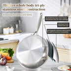 DELARLO Tri-ply Stainless Steel Frying Pan Set with Lid 8"10" Induction large Skillets Chef's Pan,Pots and Pans Set Kitchen Cookware Set Suitable for All Stove