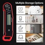 Lonicera Digital Meat Thermometer for Food Cooking. Instant Read Within 1 Sec and ±0.9℉Accuracy with Thermocouple Sensor. IP67 Waterproof, Auto-Rotating Display, Auto Wake up (Red)