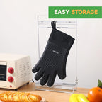 GEEKHOM Silicone Oven Gloves Heat Resistant BBQ Gloves with Cotton Lining for Kitchen Cooking, Baking & Grill Accessories, Waterproof Non-Slip Grill Mitts for Men Women, Dishwasher Safe