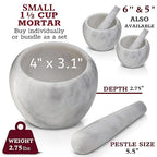 Gusto Nostro Natural Marble Mortar and Pestle Set Small| 4 Inch - 1.5 Cup | Mini Mortar Pestle Set for Grinding Herbs, Nuts, Grains | Pesto Grinding and Guacamole Stone Bowl | Marble Spice Crusher