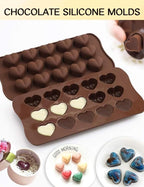 Silicone Chocolate Mold, Heart Shaped Cavities for Easy Release Treats 15 Cavity Candy Bar Gummy Molds for Valentine Baking, Pistachio, Candy, Snacks