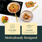 ROYDX Titanium Ceramic Nonstick Fry Pan Set 8", 10" and 12" Frying Pan Skillet Set with Glass Lids-Non Toxic, PTFE & PFOA Free - Oven Dishwasher Safe & Compatible with All Stovetops-Walnut Brown