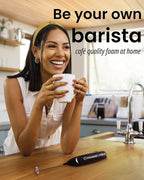 Elementi Powerful Frother Wand – Lightweight Milk Frother & Drink Mixer Handheld, Matcha Whisk for Dreamy Lattes, Powerful Coffee Mixer Wand & Blender Stirrer - Make Creamy Cappuccinos at Home (Black)
