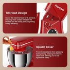 Stand Mixer, 10-Speed Kitchen Electric Mixer, 6QT Food Mixer with 8-in-1 Splash Guard, Dishwasher-Safe Dough Hook/Whisk/Beater/Spatula, Dough Mixers for Baking, Red