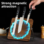 Double-Sided Magnetic Knife Block, Acacia Wood Kitchen Knife Holder, Universal Storage Organizer