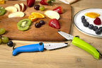 Kuhn Rikon Kinderkitchen® Kids Chef Knife Set 6", 2 Pieces, Green/Blue | Straight Edge & Serrated Knife | Cutting Tool Made for Real Cooking | Child Friendly Dog Design With Hand Guard For Safety