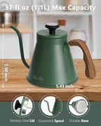 Harriet Gooseneck Kettle with Thermometer for Pour Over Coffee and Tea, 37 fl oz, Stainless Steel, Durable 3-Layer Base, Ideal Spout for Precision Pouring, Compatible with all Stove Tops, Green
