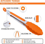 MSY BIGSUNNY 7 inch Serving Tongs With Silicone Tips for Food Grill, Salad, BBQ, Small Kitchen Food Tongs (Set of 3, White)