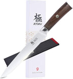 KYOKU 8 Inch Carving Knife - Daimyo Series - Meat and Fruit Slicing Knife with Ergonomic Rosewood Handle, & Mosaic Pin - Japanese 440C Stainless Steel Kitchen Knife with Sheath & Case