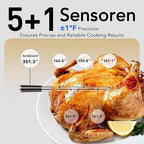 BFOUR WiFi Wireless Meat Thermometer with Standalone Base, 6 Precision Sensor, Waterproof and Heat Resistant, Intuitive Smart App, Bluetooth Meat Thermometer for Cooking, BBQ, Oven, Grill, Smoker