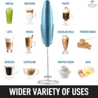 Zulay Double Grip Milk Frother for Coffee With Upgraded Holster Stand - Coffee Frother Handheld - Electric Handheld Foam Maker - Hand Mixer for Latte, Matcha - Electric Whisk (Metallic Ice Blue)