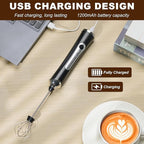 Handheld Electric Milk Frother with 2 Heads, Coffee Whisk Foam Mixer with USB Rechargeable 3 Speeds, Foam Maker Blender for Latte, Cappuccino, Hot Chocolate, Egg (Black with stand)