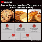 Hauswirt Toaster Oven Air Fryer, XL Large Convection Oven Countertop Rotisserie Chicken 42Qt 3-Tier for 5-8 People, 8 Mode Smart Toaster Stainless Steel 80°F - 500°F Quick & Even Crisp - Ivory