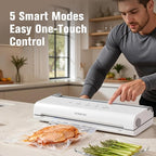 Vacuum Sealer Machine for Food, 65KPa Strong Suction Food Vacuum Sealer with Cutter, Dry & Moist Modes, Compact Food Saver Vacuum Sealer with 20 BPA-Free Bags, Easy to Use & Clean