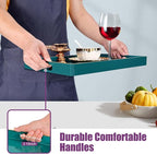 Gifturbo Teal Serving Tray,Rectangular Serving Trays with Handles, Plastic Coffee Table Tray Decorative Tray for Ottoman,Living Room, Bathroom, 15.7” x 10.2” x1.37”