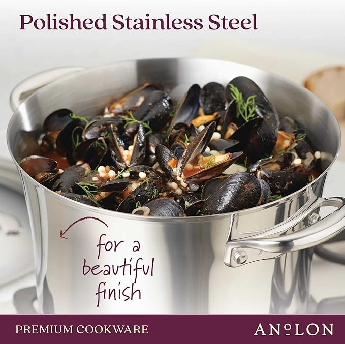 Anolon Nouvelle Stainless Stainless Steel Frying Pan Set / Fry Pan Set / Skillet Set - 8 Inch and 9.5 Inch , Silver