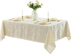 Newbridge Barcelona Luxury Damask Fabric Tablecloth, 70” Extra Wide x 144” Rectangle, Antique White, 100% Polyester, No Iron, Soil Resistant Dining Room, Party and Banquet Table Cover