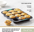 Trudeau Structure Silicone Muffin Pan – 12 Cup, Flexible Silicone with Hard Lining to Hold Shape, Non-Stick, BPA-Free, Dishwasher Safe, Heat Resistant to 428°F – Grey/Mint