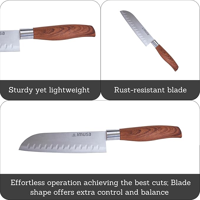IMUSA 6in Chef WL Stainless Steel Santoku Knife with Wood Look Handle