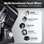 Aucma Stand Mixer, 900W 8QT Large Kitchen Mixer, Kitchen Electric Mixers with Dough Hook, Wire Whip & Beater (Black, 8QT)