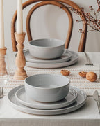 Famiware Milkyway Stoneware Dinnerware Sets with Pasta Bowls, Service for 4 (16 Pieces), Plates and Bowls Sets -Scratch Resistant, Microwave and Dishwasher Safe Dishes Set, Light Gray