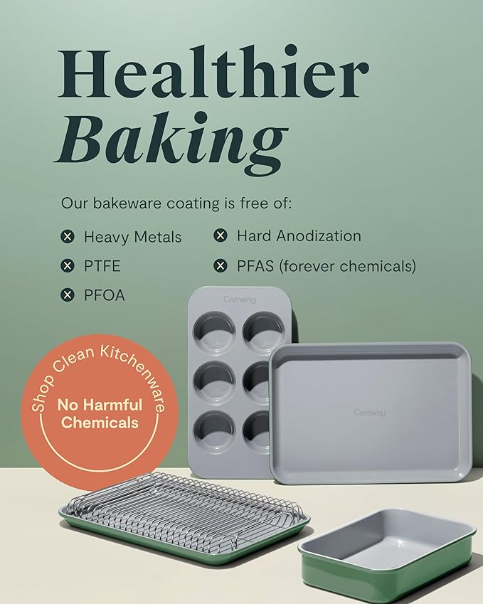 Caraway Nonstick Ceramic 6 Cup Muffin Pan – Non-Toxic, PTFE & PFOA Free – Oven Safe – Aluminized Steel Core – Small Muffin Pan for Baking Cupcakes, Muffins & More - Cream