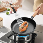 Beijiyi Stainless Steel Fish Spatula, 11.7" Small Metal Spatula for Cast Iron Skillet, Slotted Turner with Silicone Handle, Kitchen Cooking Flipper for Fish, Egg and Burger
