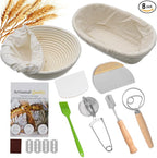 Bread Proofing Basket Set, Round 9 Inch and Oval 10 Inch Banneton Bread Bowl, Sourdough Bread Making Supplies Tools with Bread Lame, Danish Whisk, Bowl Scraper, Sourdough Scraper, Liners