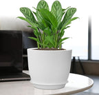 12/10/9 Large Modern Plant Pots, Plastic Planters with Drainage Holes and Saucers for Indoor Outdoor Plants Flowers, White
