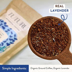 Organic Lavender Ground Coffee | Real Lavender Flower | Medium Roast, Organic Flavored Coffee | Smooth Low-Acid | Perfect for Drip, Pour Over or Cold Brew | 8 oz, 22 Servings