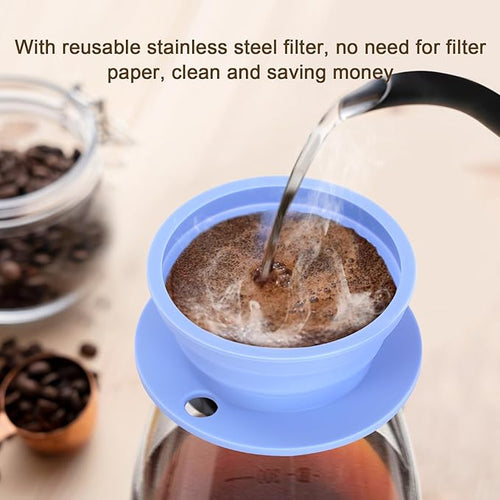 2-Packs Paperless Collapsible Travel Pour Over Coffee Dripper Kit Portable Coffee Filter - Travel Pour Over Coffee Maker Camping - Reusable Coffee Strainer Pour Over Cup (Blue+Green)
