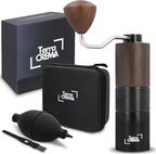 Manual Coffee Grinder – Precision Stainless Steel Conical Burr Hand Grinder for Espresso, Pour Over, French Press & Aeropress – All-in-One Travel Kit with Carry Case, Brush & Air Blower