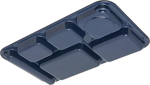 Carlisle FoodService Products Plastic Meal Tray Righ-Handed Heavyweight Lunch Tray with 6-Compartments for Schools, Cafeterias, and Dining Halls, Melamine, 15 x 9 Inches, Dark Blue