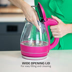 OVENTE Electric Kettle, 1.5L Borosilicate Glass Countertop Water Heater and Boiler for Coffee or Tea, BPA-Free, Auto Shut-Off, Boil-Dry Protection, Removable and Washable Spout Filter, Pink KG83F