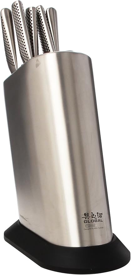 Global G-835/WS-6 Knife Set with Block, 6 Piece, Silver