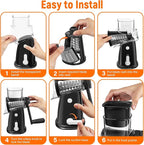 Rotary Cheese Grater Hand Crank with 5 Interchangeable Blades, Vegetable Chopper Spiralizer Slicer for Fruit Vegetable Nuts, Mandoline Slicer for Kitchen with Blades Rack & Suction Base, Black