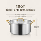 BEZIA Large 10 Quart Tri-Ply Stainless Steel Stock Pot, Nonstick Soup Pot With Lid, Sturdy & Double Handle, Induction Stockpot for All Stoves, Large Cooking Pot for Catering, Groups, Events, Silver