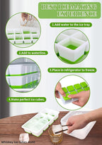 2 INCH Ice Cube Tray with Lid & Bin,Square Large Ice Cube Molds | ice trays for freezer with lid and bin, Silicone Base & Stackable Design, Whiskey Ice Cubes Mold for Coffe,Cocktail,Whiskey
