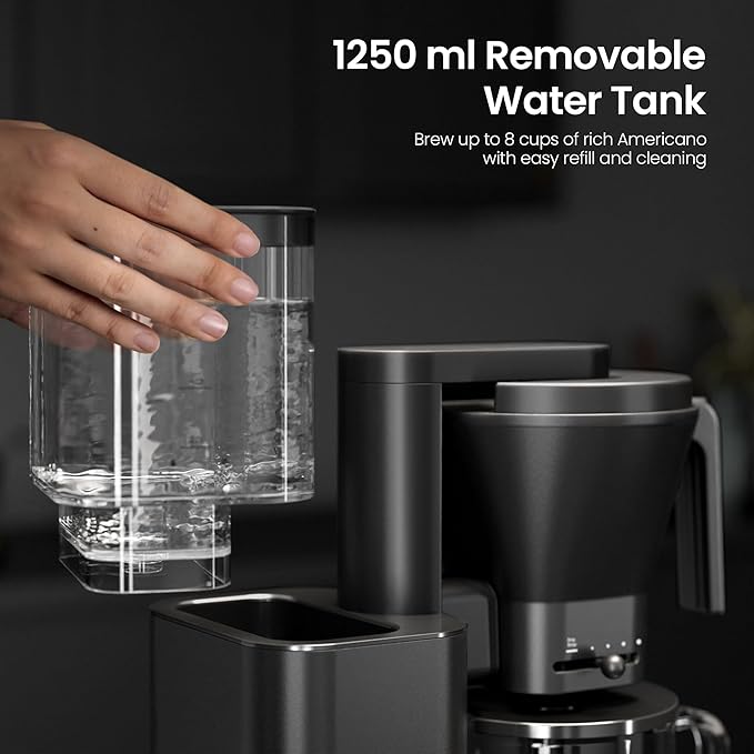 Kismile 8 Cup Drip Coffee Maker Machine, Pour Over Coffee Brew with 3s Instant Heat 197-205℉, Removable Water Tank, Adjustable Flow Control, Deep Cold Brew & Keep Warm 40 Min, Easy to Clean(Black)