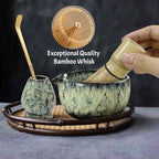 Matcha Whisk Set 6 pc Kit - Traditional Japanese Chasen, Bamboo Whisk Holder, Ceramic Bowl with Spout, Sifter & 2 pc Spoons - matcha kit set, Gift for Matcha Tea Lovers(Quenching Blue)