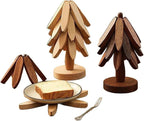 Natural Wood Tree Trivet Set, 𝐍atural Tree Trivet Set - 4 Wooden Trivets,4 Wooden 𝐓rivets & 1 Stand Like a Christmas Trees,for Hot Dish,Pot,Bowl,Teapot,Hot Pot Sets (Natural Wood 3 Trivets,2set)