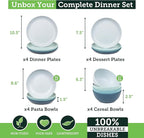 Grow Forward 16-piece Premium Wheat Straw Dinnerware Sets for 4 - Unbreakable Dishwasher & Microwave Safe Plastic Plates and Bowls Sets - Patio, Outdoors, RV, Camping Dishes - Seascape