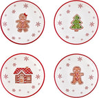 Bico Traditional Gingerbread Man Pasta Bowls, 35oz Salad Bowl Set of 4, Large Ceramic Serving Dinner Bowls for Soup and Cereal, Microwave and Dishwasher Safe, Gift for Housewarming and Holiday