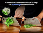 Meat Cleaver Chef Knife with Sheath, 7.7 Inch Butcher Knife with Herb Stripper, Chopping Knife Heavy Duty Bone Cutting, Damascus Pattern Full Tang Wood Handle, Birthday Gift for Men