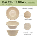 [500 Count]Harvest Pack 16oz PFAS FREE Round Paper Bowls Bulk, Compostable Heavy-Duty Eco-Friendly Disposable Bagasse Acai Bowls, Sugarcane Natural plant fibers for Meal Prep Takeout Dinnerware