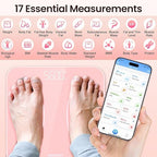INSMART Smart Scale for Body Weight, Digital Bathroom Scale with BMI, Muscle Mass, Bluetooth Body Fat Scale,17 Body Composition Analyzer with Smart APP Sync Weight Scale, 400 lbs - Pink