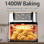 AK Air Fryer 10L Large Capacity Digital Touchscreen – Family Size Oil-Free Hot Air Fryer with 1400W Power, 360° Surround Heating, Healthy Low-Fat Cooking Appliance, ABS+PP+Stainless Steel Body