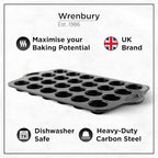 Wrenbury Mini Muffin Pan Non Toxic - Non Stick 24 Cup Small Cupcake Tray for Baking Joyful Bites - Dishwasher Friendly - Health Concious Baking - 1.8" Cup